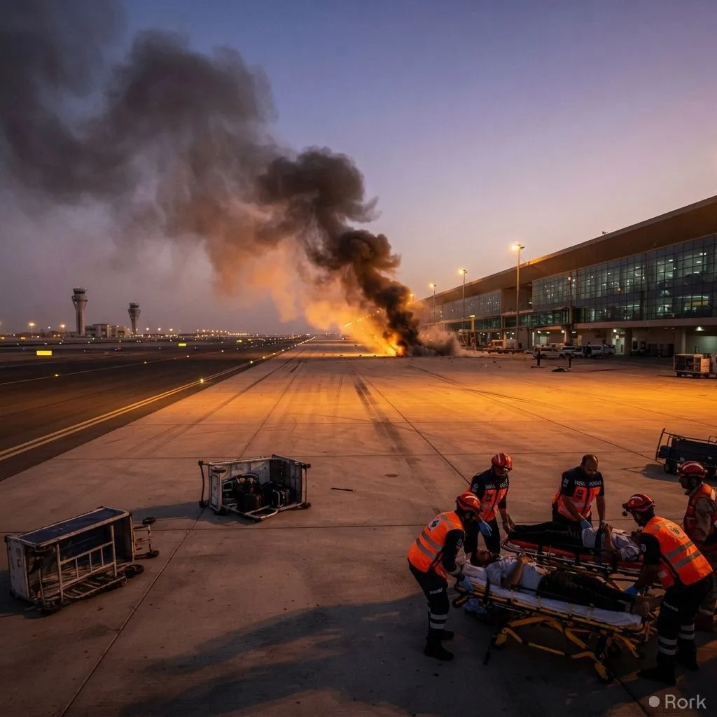 AI-generated illustration: Three civilians killed and 36 wounded as Houthi missiles strike Saudi airports amid Yemen war