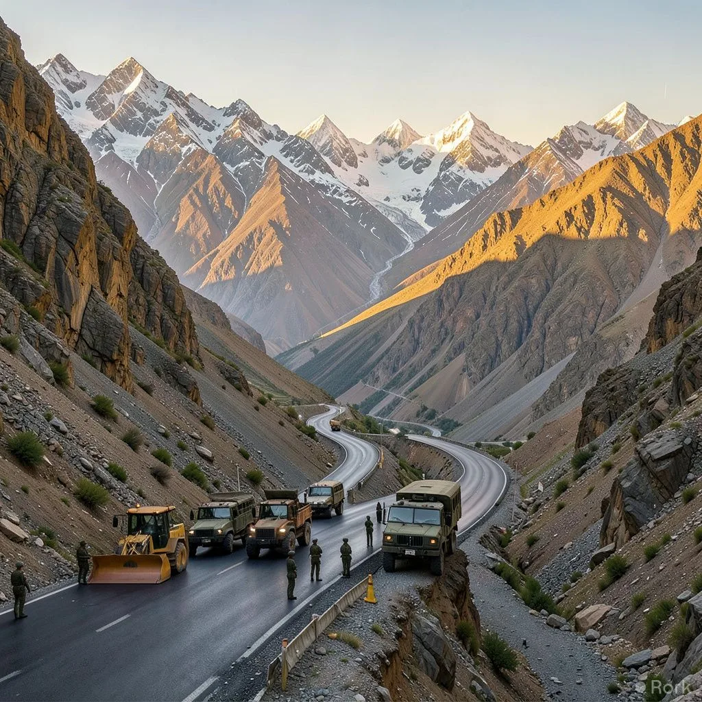 AI-generated illustration: Pakistan Army finishes 66‑km Astore‑Skardu road, cutting travel time between Shagma and Manthokha
