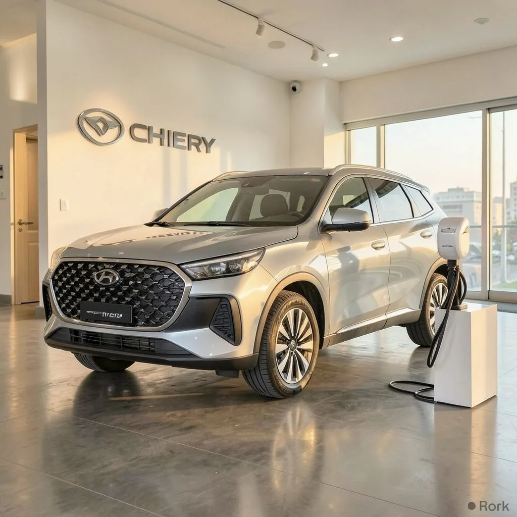 AI-generated illustration: Chery Master offers PKR 1.29 million upfront savings on Tiggo 8 Super Hybrid AWD with free 7 kW home charger