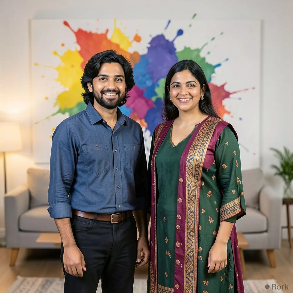 AI-generated illustration: Brighto Paints unveils new DVC "Mr. & Mrs. Thoda Sa" starring Ali Safina and Hiba Bukhari