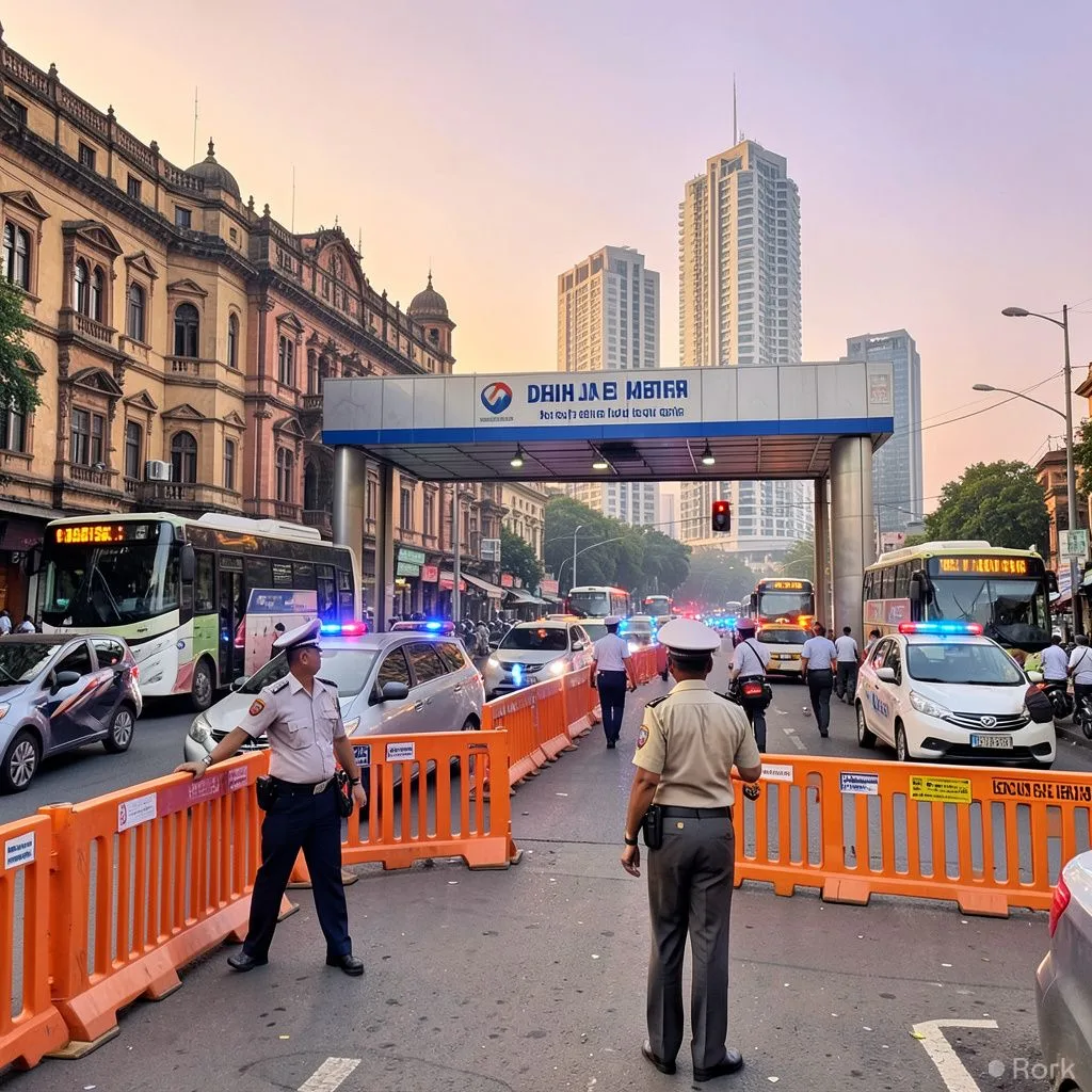 AI-generated illustration: Delhi shuts six metro stations and imposes traffic restrictions ahead of a new protest against the election chief