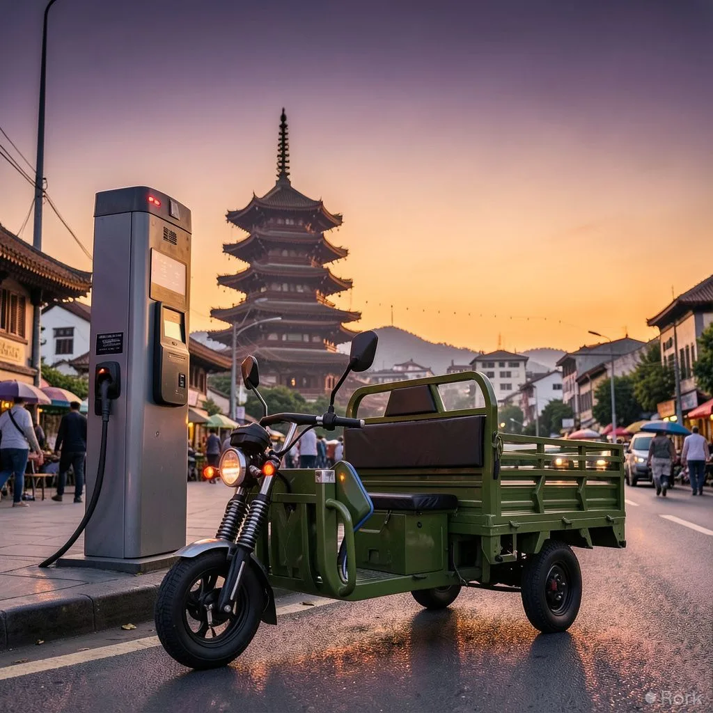 AI-generated illustration: Yanshi district in China sees electric three-wheelers become the majority of its fleet